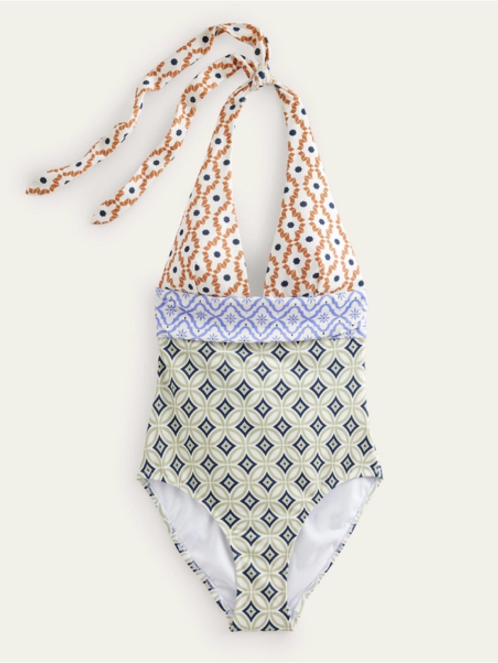 Boden Bow Detail Halter Swimsuit One-Piece Multi Geo Trance US 10